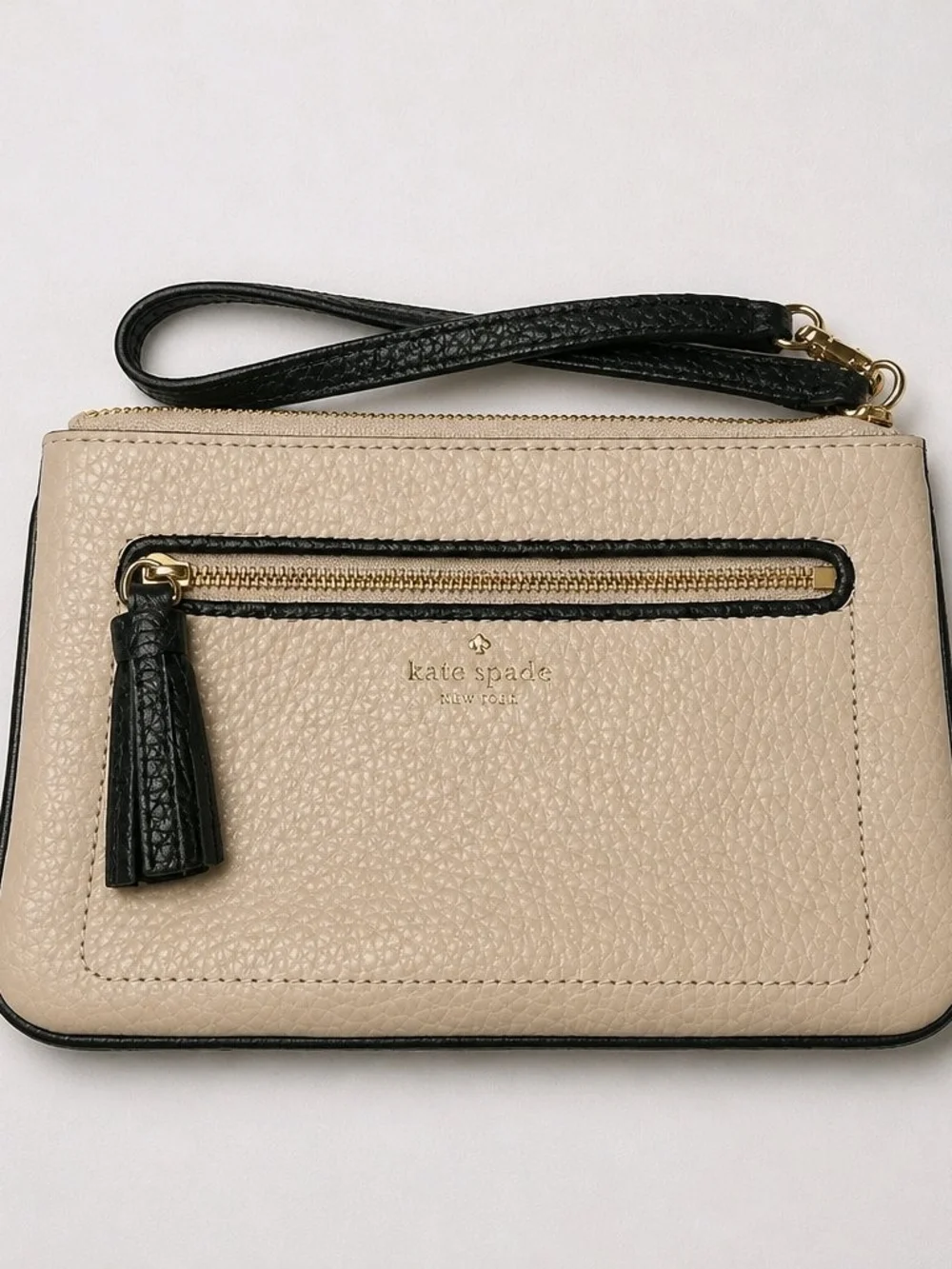 kate spade Beige and Black Leather Tassel Wristlet